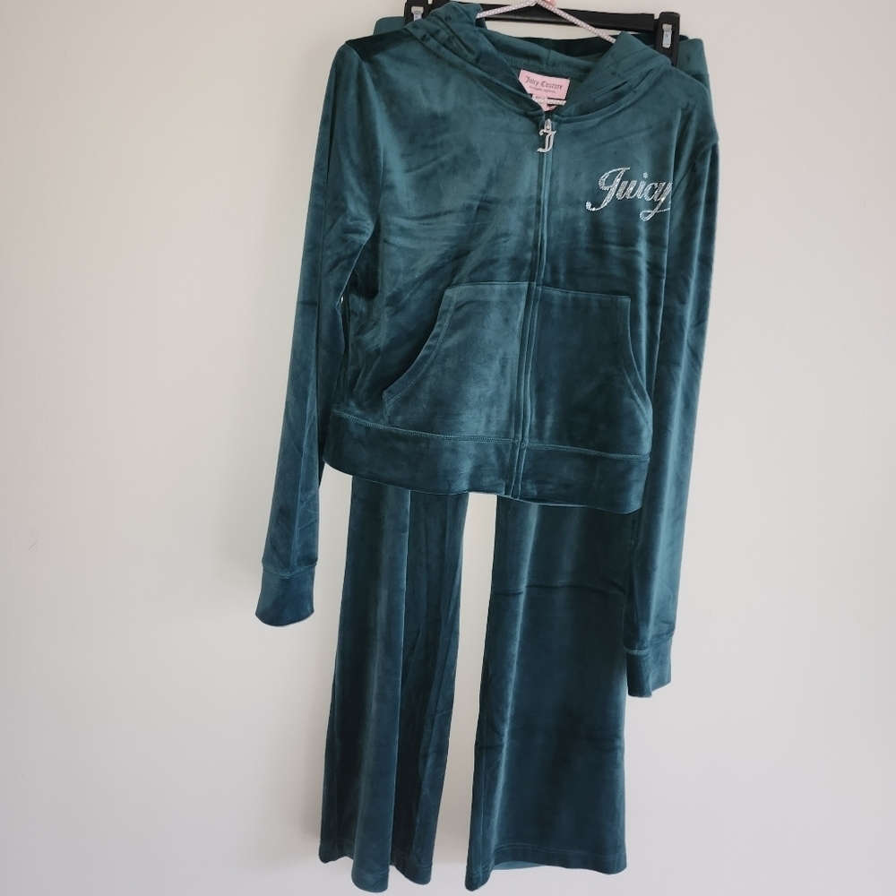 NWT JUICY COUTURE emerald green Velour Hoodie and Pants Set